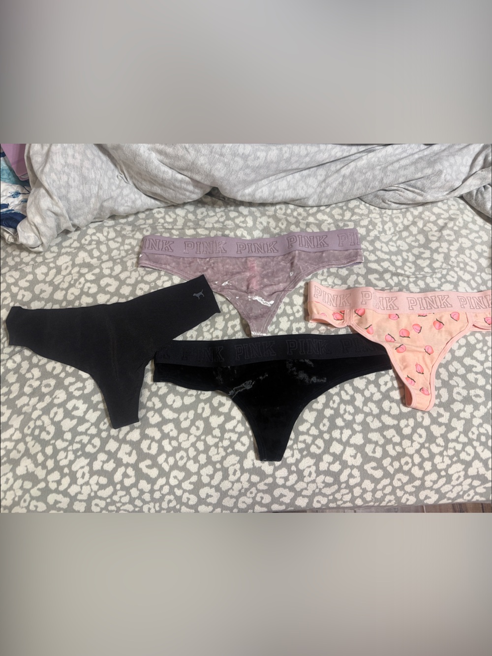 Victoria's Secret PINK Thong Set - Black, Pink Peachw, Lavender